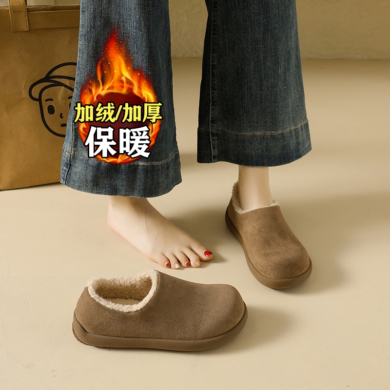 他她女孩加绒勃肯鞋女冬季2025年新款保暖一脚蹬懒人鞋毛绒孕妇防