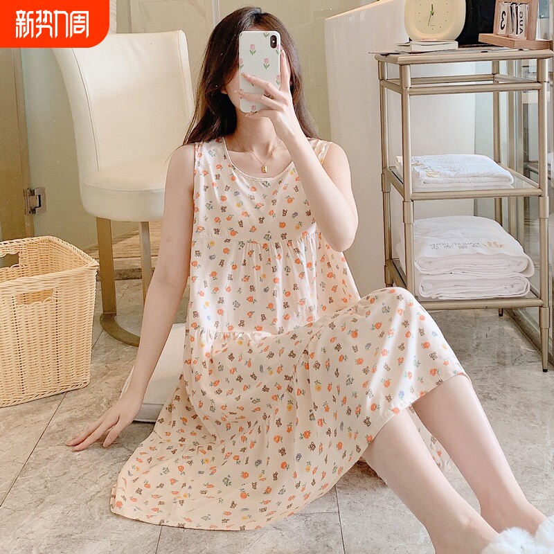 红豆2026年新款棉绸睡裙女士无袖加大码睡衣夏季人造棉居家居甜美