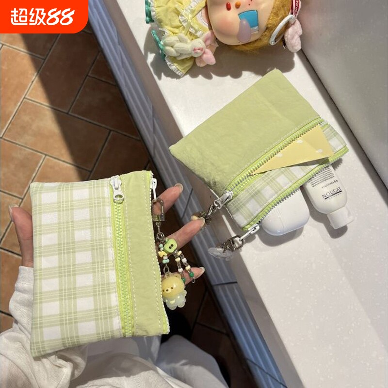 可爱布艺零钱包撞色拼接双层迷你化妆包ccd收纳包卡包证件包袋图片