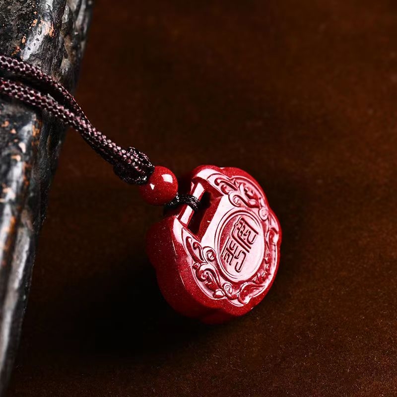 高含量朱砂如意锁吊坠紫金砂长命富贵锁儿童锁颈饰挂脖中国风