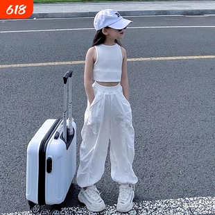 女童工装裤夏季薄款2026新款女孩夏天爵士舞束脚裤速干透气长裤子