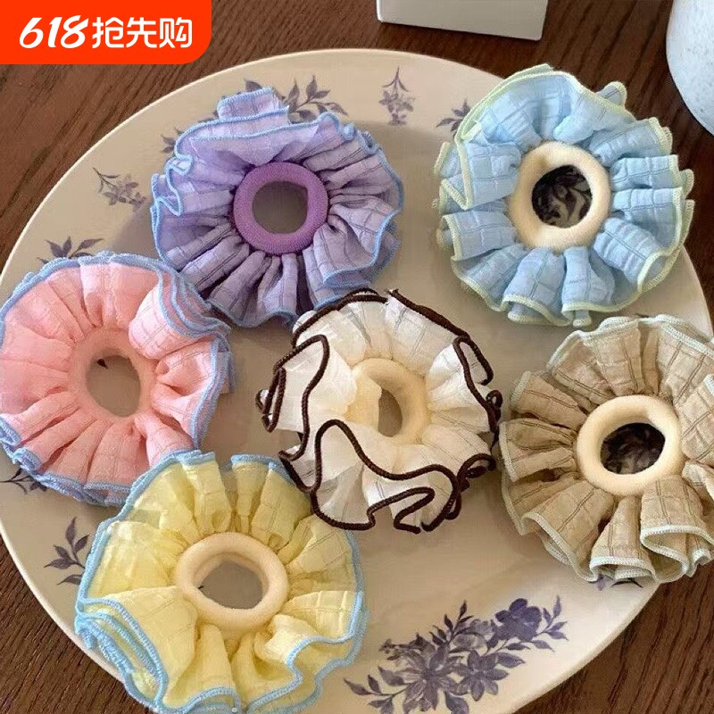 甜甜圈皮筋儿童蓬蓬纱裙边发圈女孩扎丸子头套圈女童头绳白色粉色