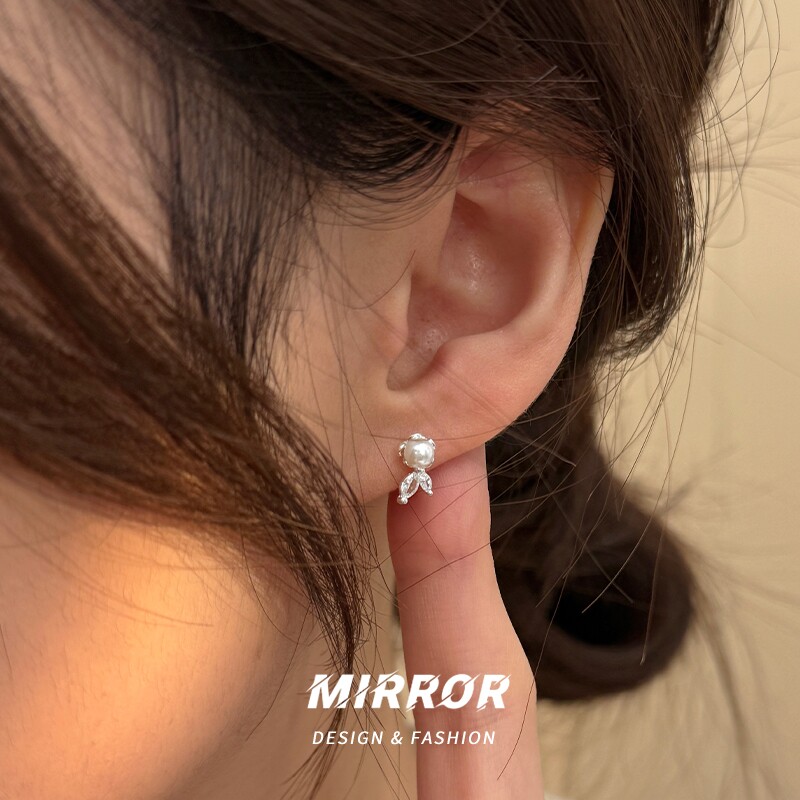 小麋人999纯银贝珠小花耳钉女耳环耳饰小众设计简约气质高级感潮