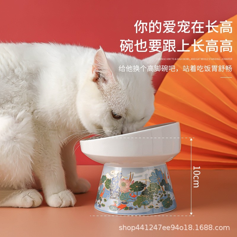 Pan's中国风猫碗陶瓷双碗斜口保护颈椎猫咪食盆高脚碗防打翻狗碗,宠物/宠物食品及用品,猫狗碗/慢食碗,淘宝优惠券,粉丝福利购,淘宝优惠卷
