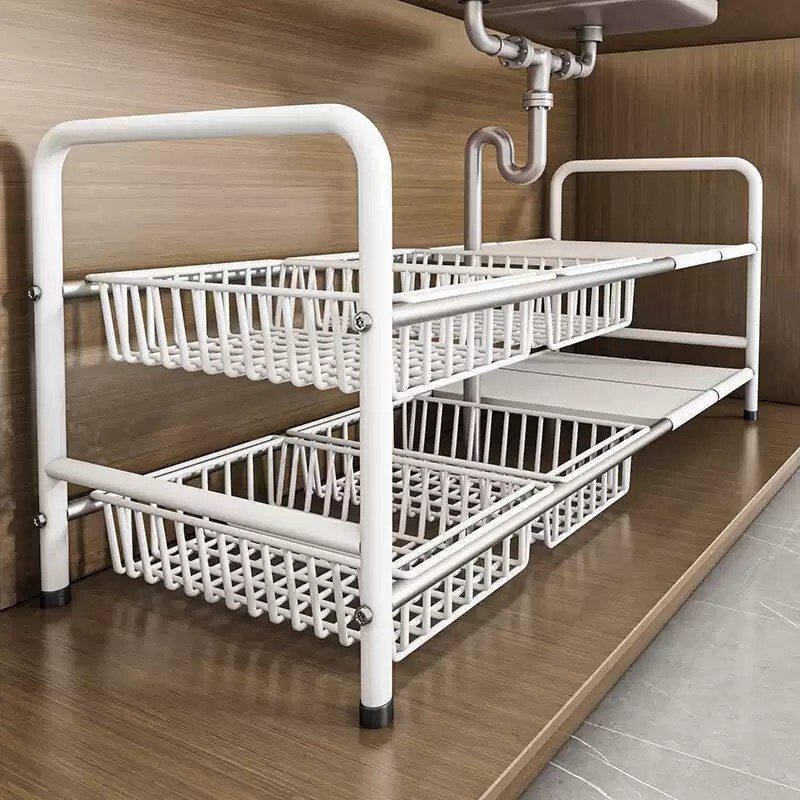 可伸缩厨房下水槽置物架家用橱柜内柜子分层架洗手台下多层收纳架