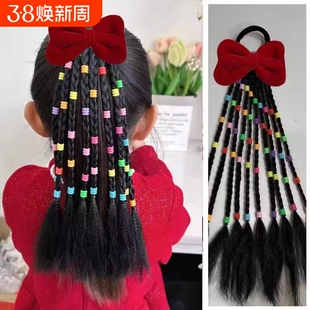 儿童新年假发辫子高马尾扎头发发绳手工串珠彩绳辫女童脏脏辫发饰