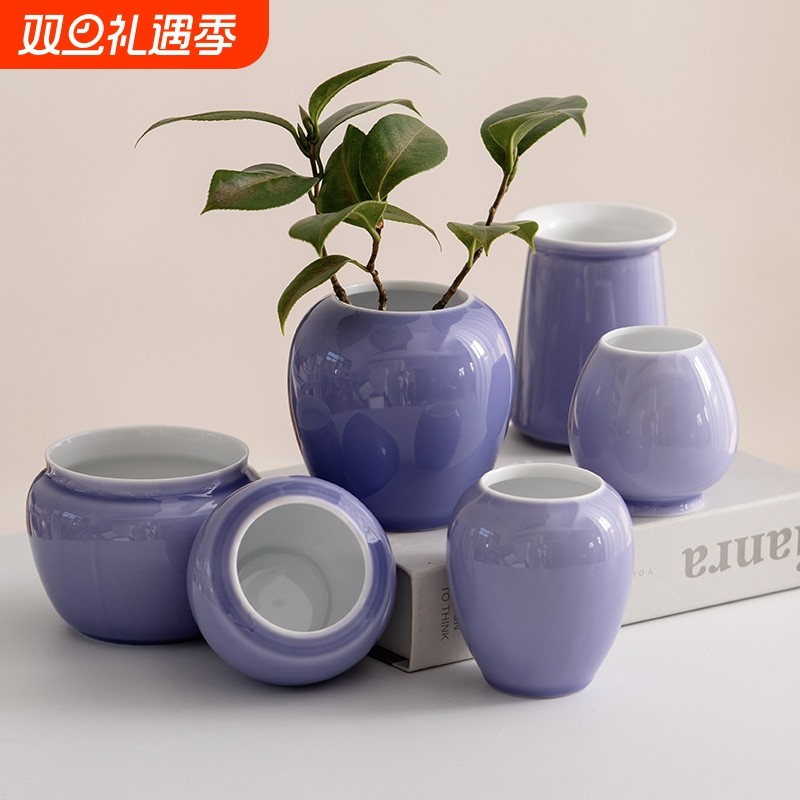 大口径紫色陶瓷装饰花盆花瓶水培客厅插花摆件小花器桌面电视柜