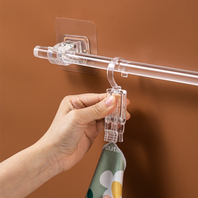 浴室浴帘杆伸缩杆窗帘杆免打孔透明亚克力挂杆固定器支架挂夹横杆