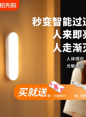 全自动led感应小夜灯USB宿舍床头夜灯人走灯灭走廊卫生间灯