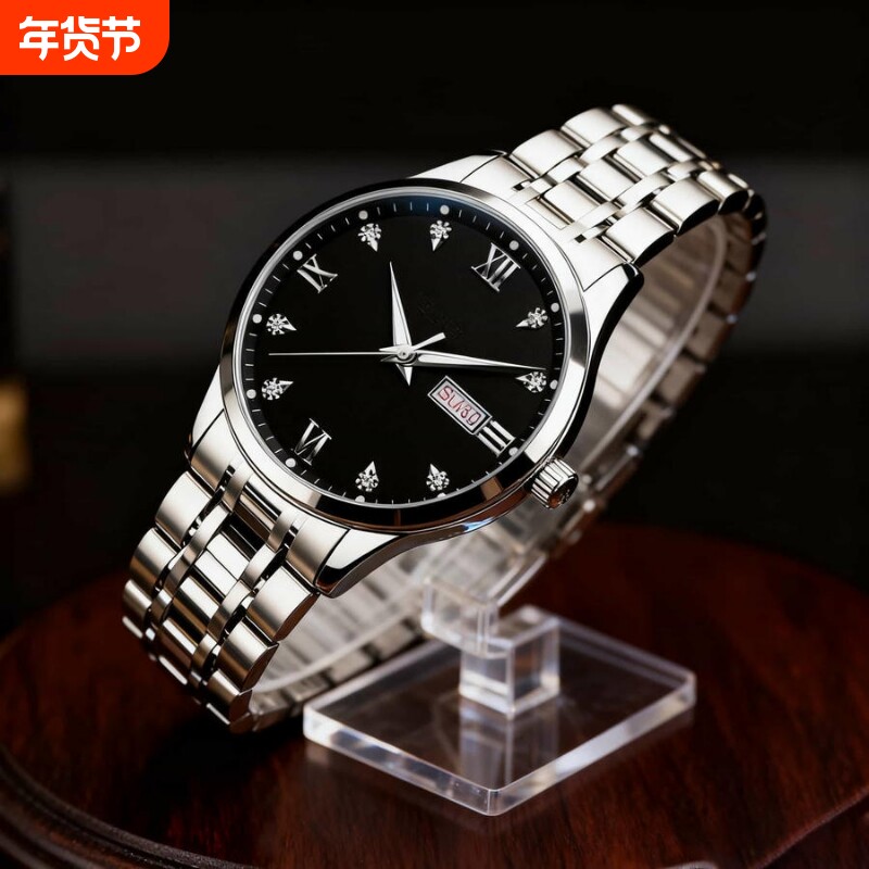 手表男款机械风全自动防水高级感全自动男表数字双日历防水腕表男