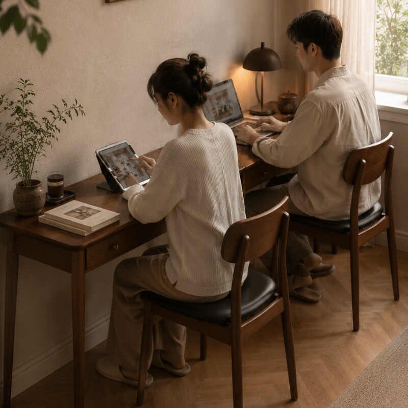 实木书桌家用办公桌简约现代书房学习桌写字台双抽层写字桌工作台