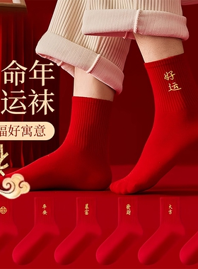 本命年大红色袜子男女情侣款 过年喜庆中筒袜 2双装起多规格