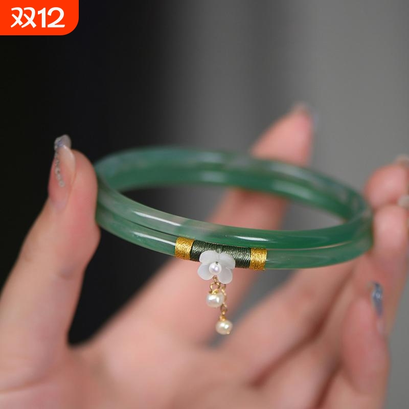 网红叮当镯铃铛手镯女琉璃镯子细条女款古风少女一步一响手链玻璃