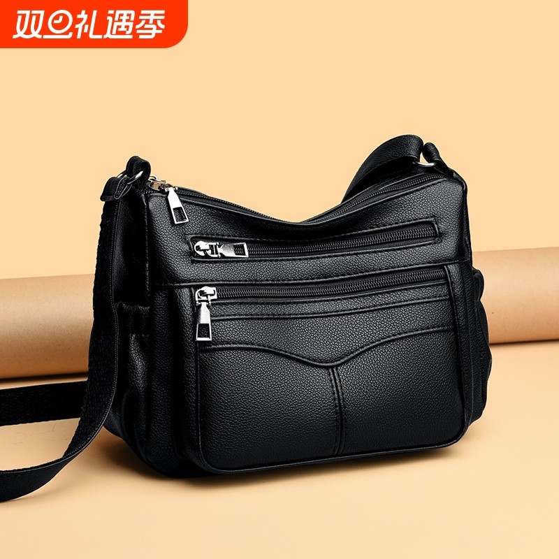 时尚女包2024爆款多层软皮百搭单肩斜挎包大容量中老年妈妈包肩包