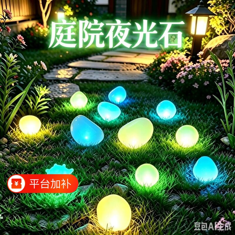 夜光石鱼缸发光鹅卵石荧光石趣味景观石造景装饰人造贝壳石子庭院