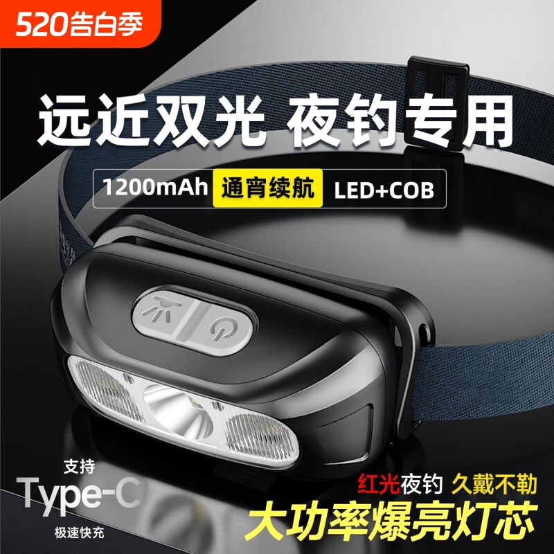 超长续航LED头灯挥手感应夜钓灯户外强光小型便携头戴式防水可充