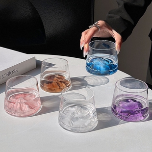 水晶款富士山杯玻璃水杯日式ins雪山杯茶杯威士忌杯子饮品磨砂