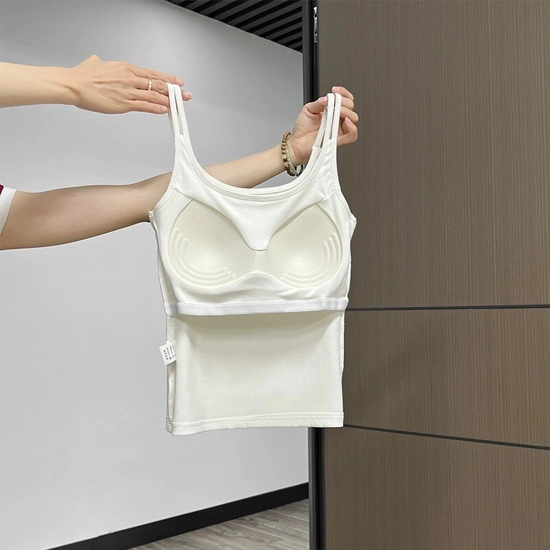 春夏吊带背心女内搭带胸垫白色美背内衣一体文胸2025新款打底外穿