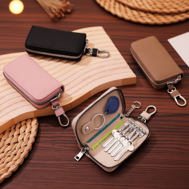 精致钥匙包女2025新款荔枝纹大容量腰挂家用多功能收纳拉链锁匙包