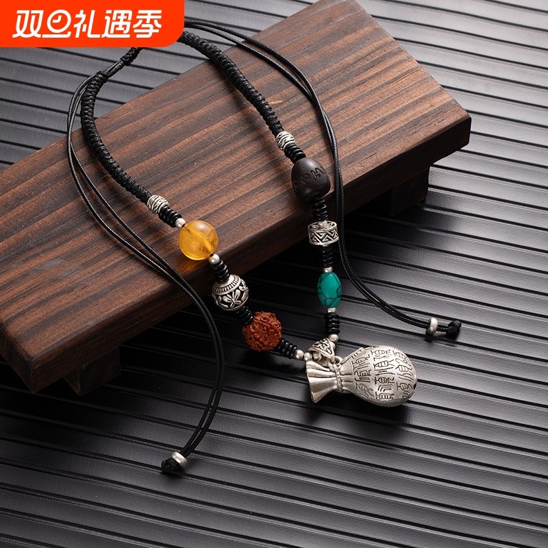 复古金刚菩提可调节时来运转锁骨链女藏银蜜蜡项链毛衣链文艺配饰