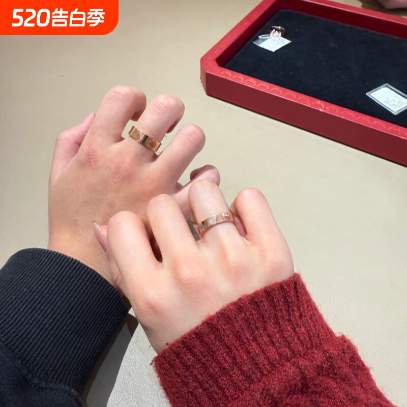 结婚高质量卡家订婚戒指18K金宽窄版三钻六钻满钻情侣指环戒黄金