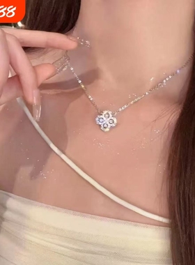 HW四叶草项链满钻18k金锁骨链女loop超闪轻奢高级名媛情人节礼物