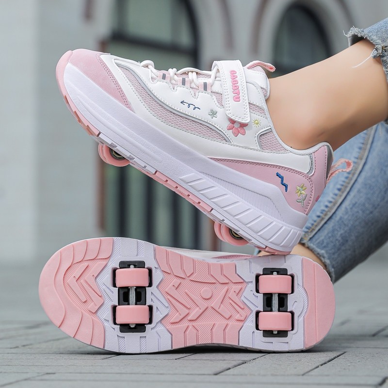 男女童暴走鞋新款带轮子的儿童溜冰双轮隐形可收缩轮滑鞋可走可滑