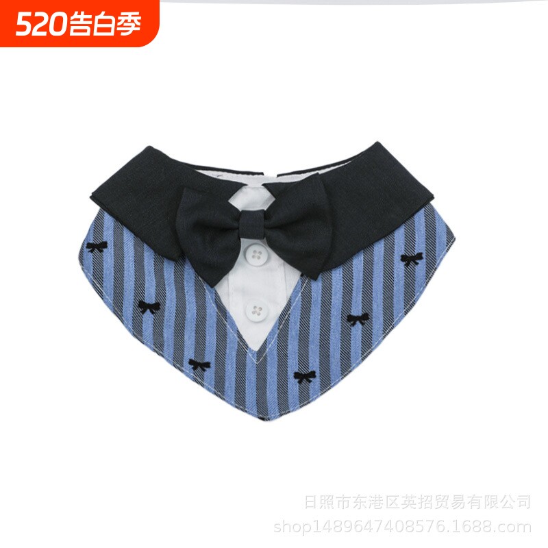 新款宠物绅士风围兜蓝黑条纹领结猫咪围嘴领带小型犬狗狗口水巾