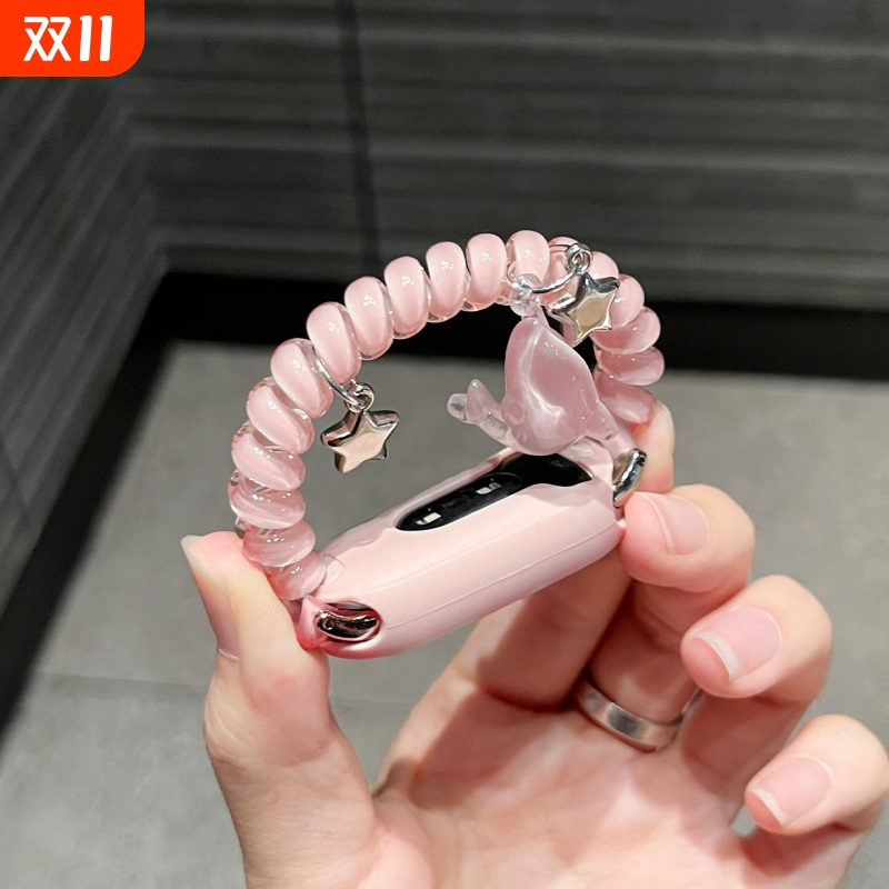 电话线发圈适用小米手环10/9/8表带弹力小海豚手表链新款女10陶瓷版夏天透气腕带智能运动手环替换带数码配件