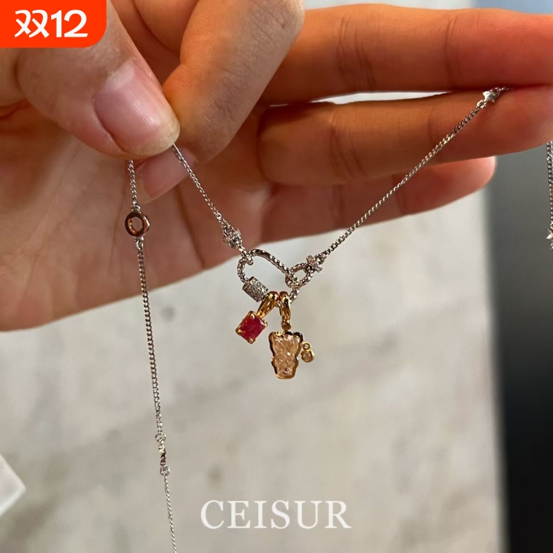 【小熊软糖】金色小熊闪钻吊坠跑环项链高级感叠戴精致锁骨链女