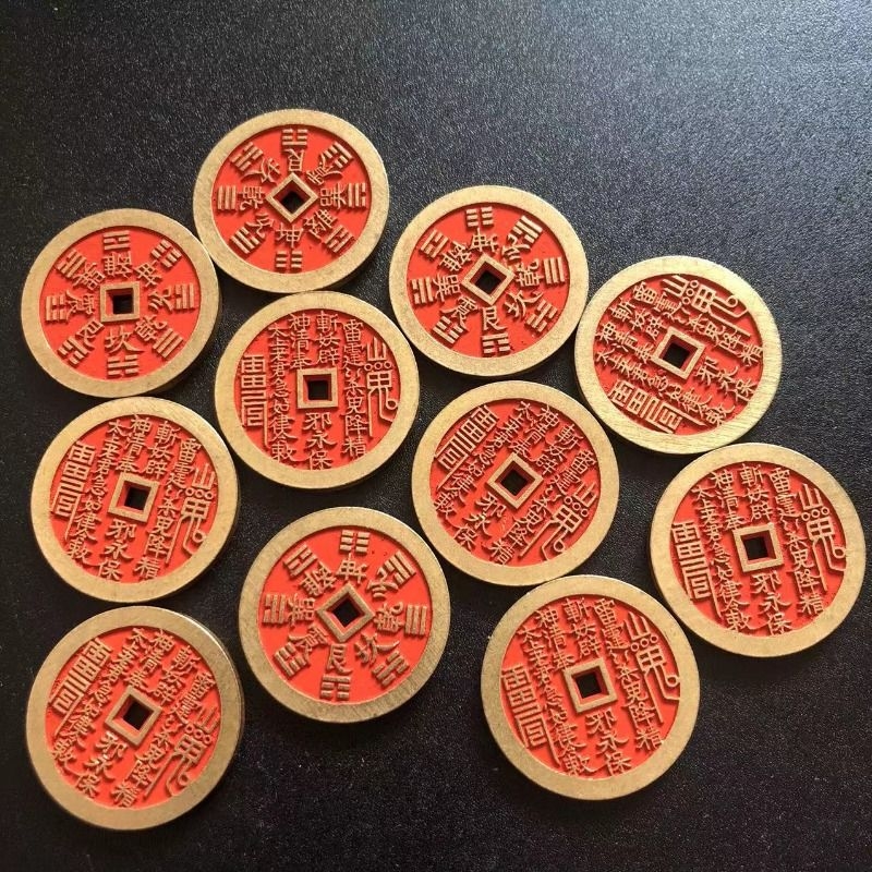 朱砂山鬼铜花钱黄亮色钱币车挂纯铜钱吊坠男女复古八卦平安扣挂坠