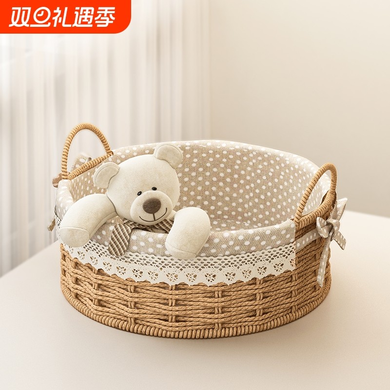 收纳筐钥匙收纳盒手工编织桌面茶几零食收纳篮家用玄关摆件杂物