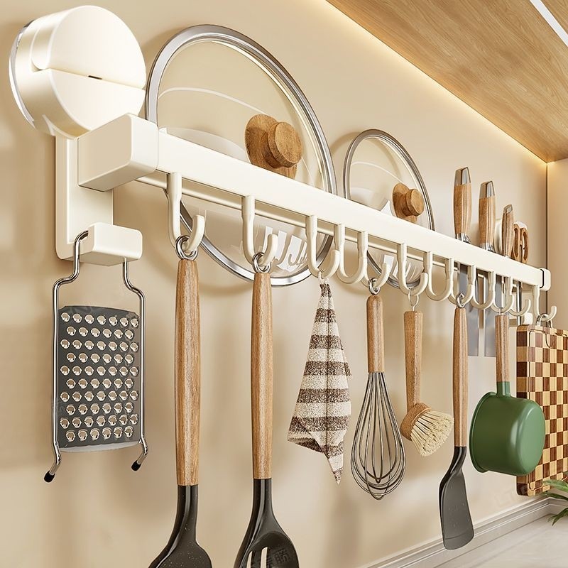 吸盘厨房挂钩免打孔挂杆锅勺子铲子挂架多功能壁挂置物架门后收纳