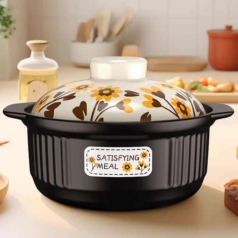 康舒中式家用砂锅向日葵大容量陶瓷炖锅汤煲耐高温干烧不裂小沙锅