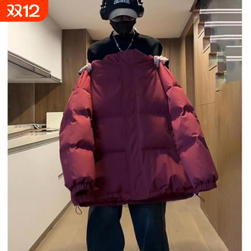 户外酒红色羽绒服男款冬季加厚cleanfit美式高街棉衣外套东北黑色