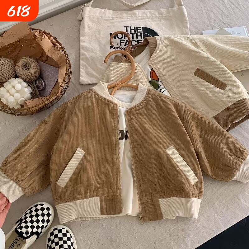 儿童春秋外套韩系复古灯芯绒秋季夹克男女宝宝洋气休闲棒球服上衣
