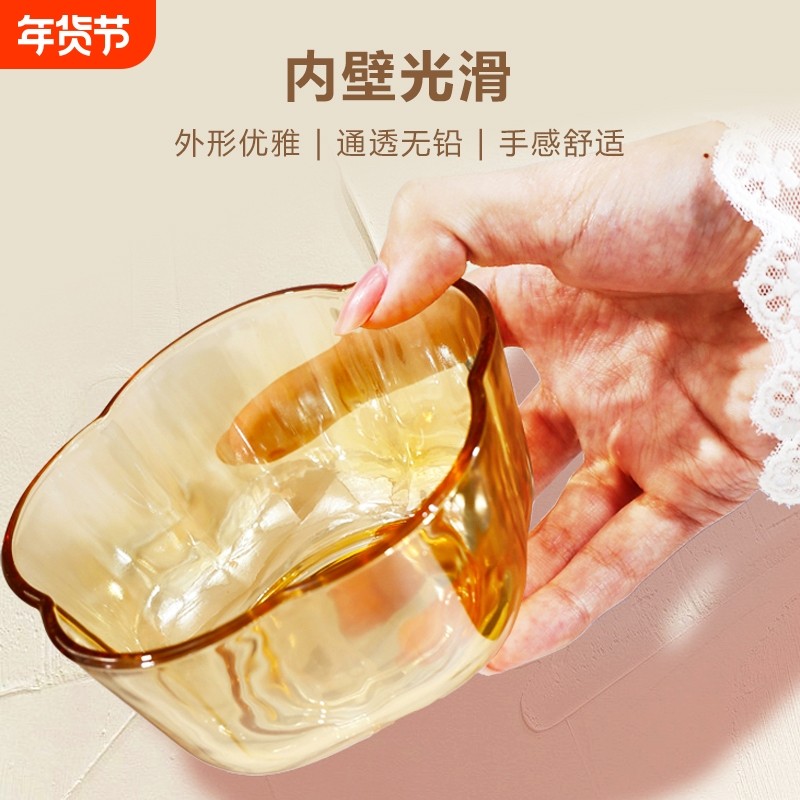琥珀色花瓣玻璃碗家用耐高温沙拉碗食品级高颜值泡面甜品微波炉,餐饮具,碗,淘宝优惠券,粉丝福利购,淘宝优惠卷