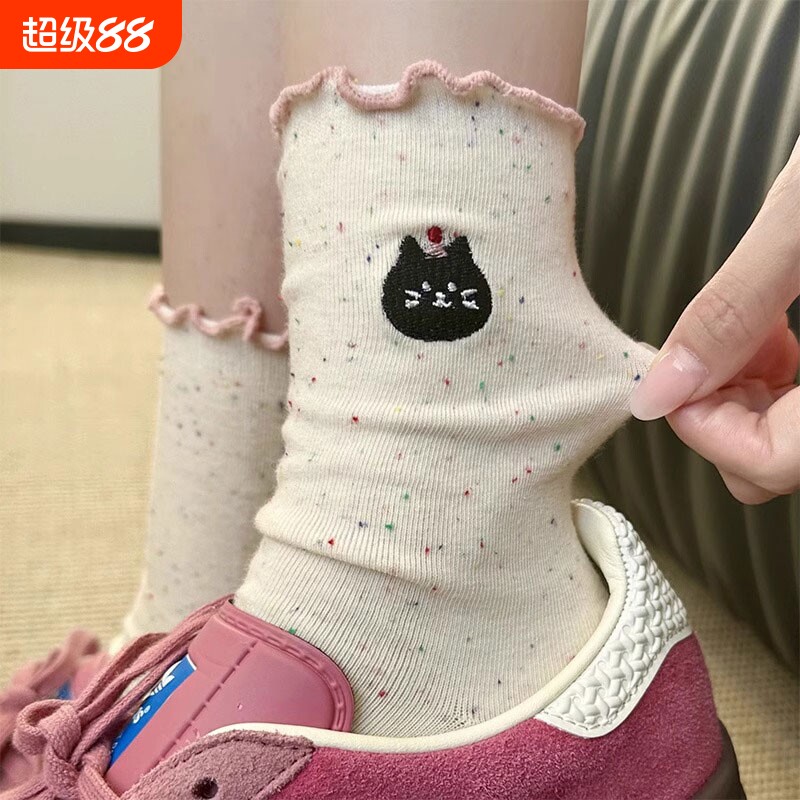 可爱花边堆堆袜子女款夏季保暖中筒袜春夏卡通无骨长袜防臭抗起球