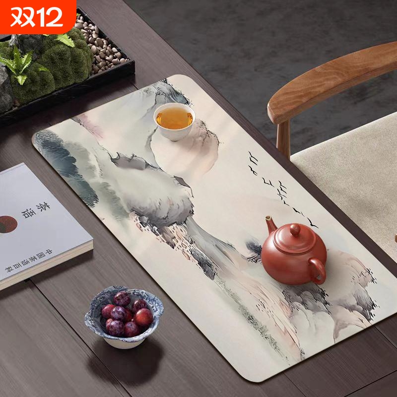 硅藻泥吸水茶垫中式茶席桌旗吸水垫高档大气茶旗垫茶桌垫布茶垫新