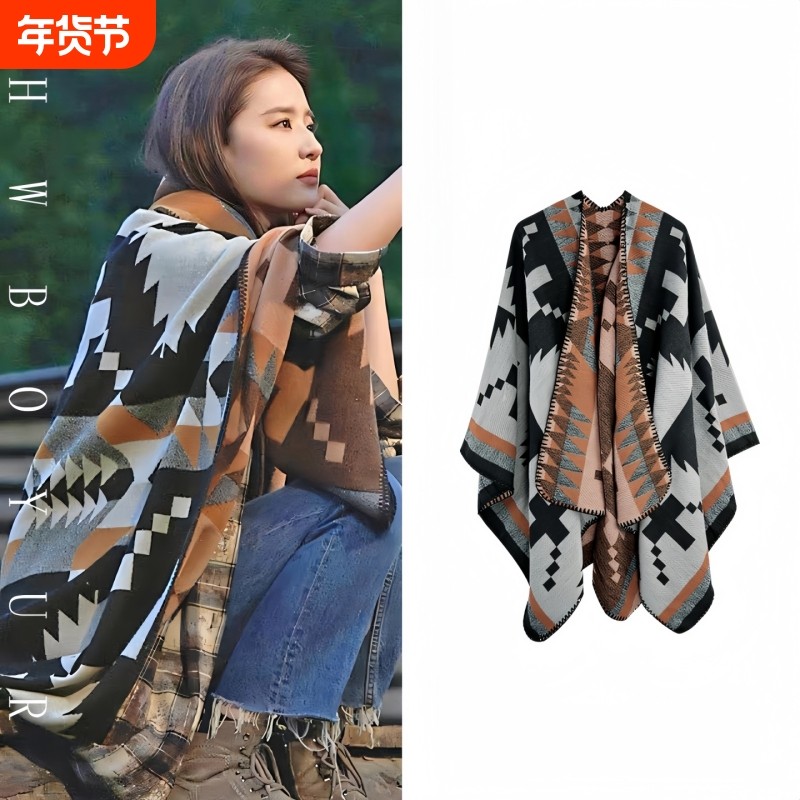 LVАFGН正品刘亦菲同款羊绒围巾女带帽披肩斗篷秋冬户外登山保暖