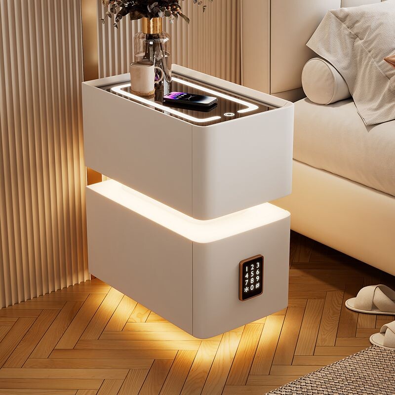 a智能床头柜2024新款轻奢带灯密码锁无线充电卧室高级感床边收纳
