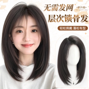 戴发网假发女顶量仿真发高颅次锁骨发短发高层次发丝刘海八字蓬松