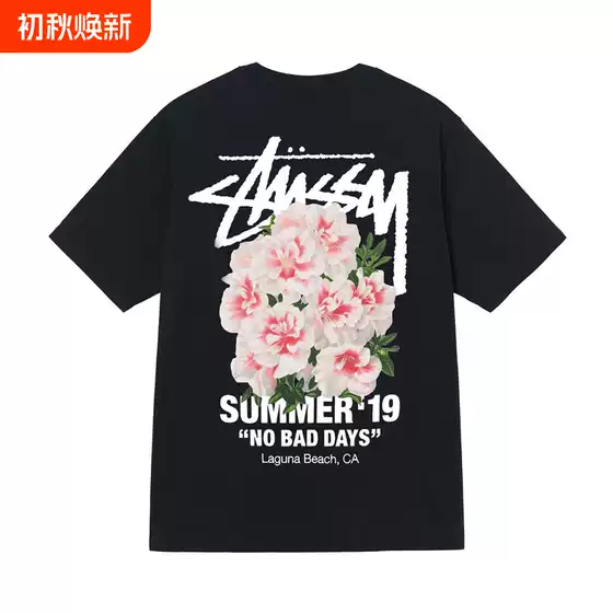 Trendy Brand Stussy Short-Sleeve T-Shirt with Floral Carnation Design, High-Quality Heavy Cotton, Summer Parent-Child Matching Outfit, Children's Clothing