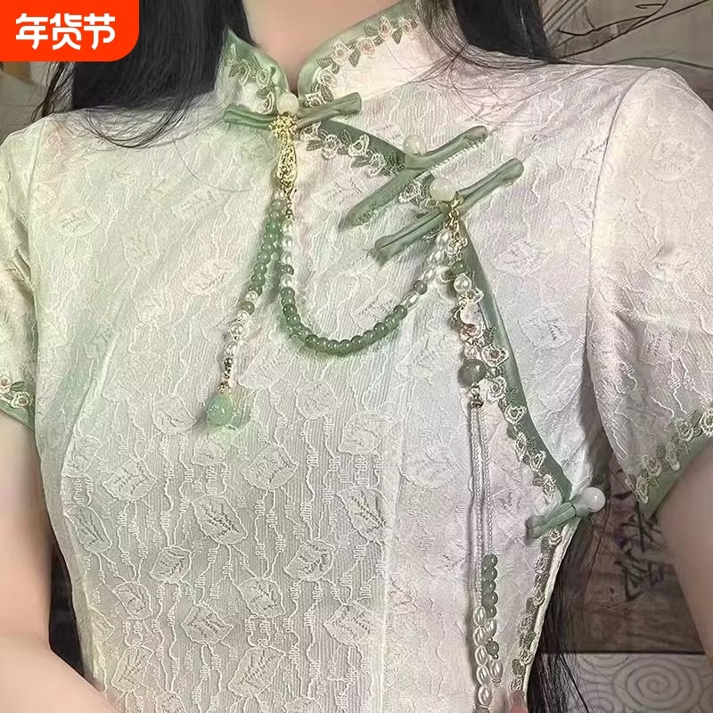 胸前清新中式国风旗袍配饰压襟春夏吊坠挂件古典超仙珍珠流苏配饰