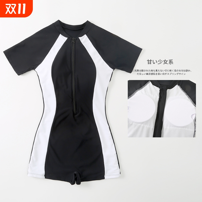日系专业运动泳衣女保守遮肚显瘦大码平角连体式学生泡温泉游泳装
