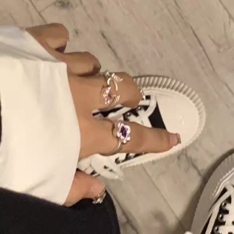 日韩个性彩钻花朵锆石戒指女小众设计轻奢气质精致高级感开口指环
