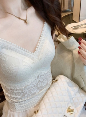 蕾丝吊带背心少女内搭春夏季薄款带胸垫性感打底无袖上衣黑色白色