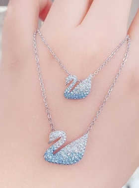 施家1:1对版渐变蓝天鹅玫瑰金黑天鹅项链女施华洛天鹅锁骨链代发