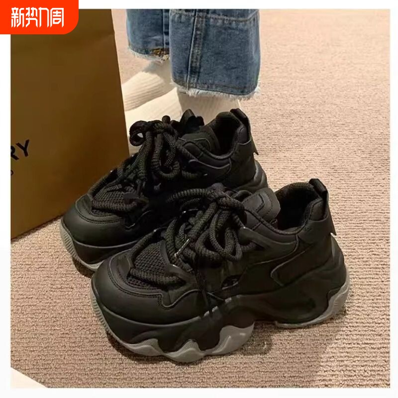 优妮蒂松糕底机车老爹鞋女鞋ins潮2025夏秋季新款增高拼色休闲