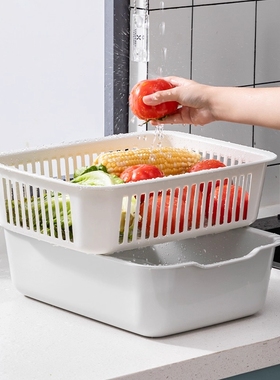 大容量厨房洗菜篮沥水篮超大号双层塑料果筛镂空收纳筐水果框子篮